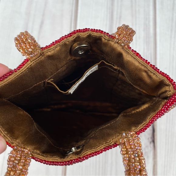Vintage Moyna Hand Beaded Evening Bag Wristlet Phone Purse Small Sun Seed Pocket - Picture 9 of 12